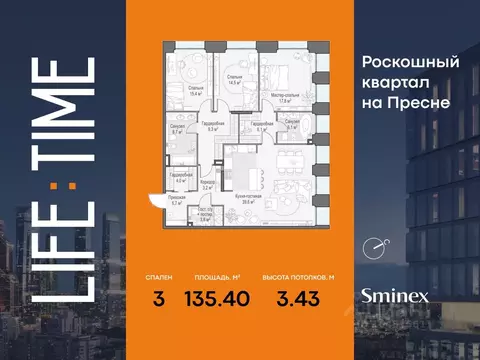 3-к кв. Москва 2-я Черногрязская ул. (135.0 м)