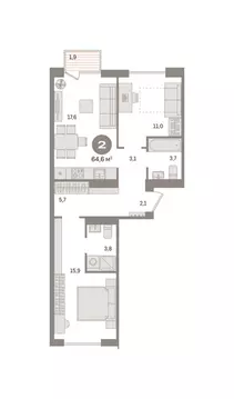 2-комнатная квартира: Новосибирский район, рабочий посёлок Краснообск, ...