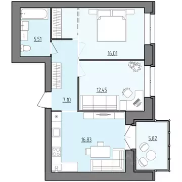 2-к кв. Ярославская область, Рыбинск Февральская ул., 12 (60.81 м)