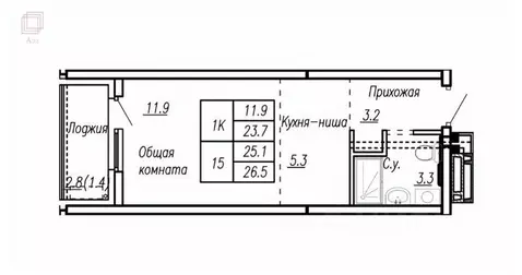 Студия Алтайский край, Барнаул ул. Антона Петрова, 214 (26.5 м)