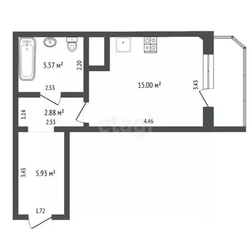 Студия Тюменская область, Тюмень ул. Валентины Трофимовой, 12 (28.8 м)