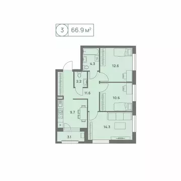 3-к кв. Пермский край, Пермь Трамвайная ул., 27 (66.9 м)