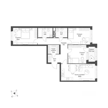 3-к кв. Свердловская область, Екатеринбург Солнечный жилрайон,  (83.4 ...
