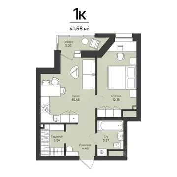 1-к кв. Пермский край, Пермь Уинская ул., 54 (41.58 м)