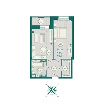 1-к кв. Приморский край, Владивосток Русская ул., 5А (46.2 м)