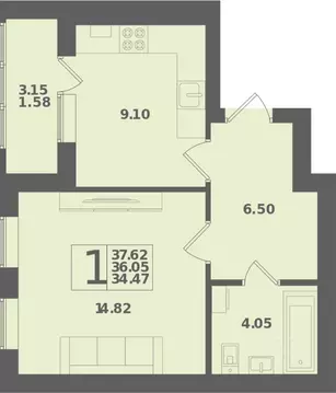 1-к кв. Калининградская область, Зеленоградский муниципальный округ, ...