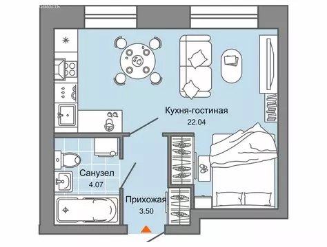 Квартира-студия: Ульяновск, жилой комплекс Город Новаторов, 5 (30 м)