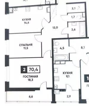 2-к кв. Ставропольский край, Ставрополь ул. Тухачевского, 33к2 (70.0 ...