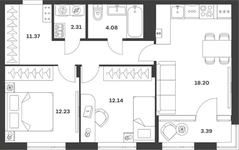 2-к кв. Тульская область, Тула ул. Богородицкая, 8В (63.72 м)