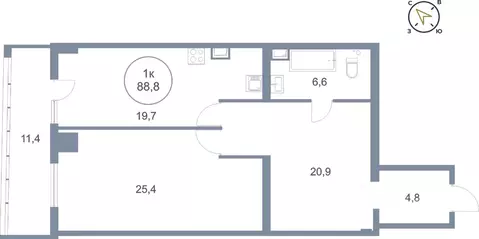 1-к кв. Ханты-Мансийский АО, Сургут тракт Югорский, 43 (88.8 м)