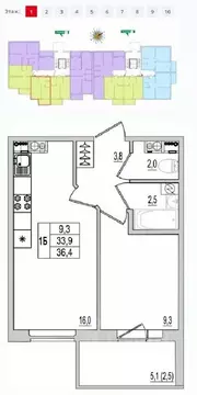 1-к кв. Псковская область, Псков  (36.4 м)