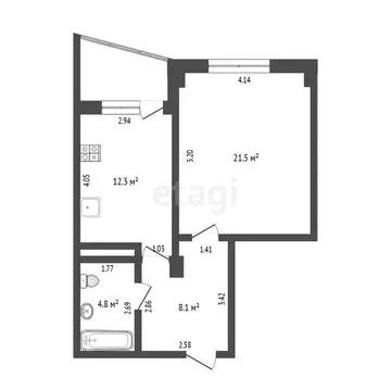 1-комнатная квартира: Тюмень, Заречный проезд, 39Ак2 (46.7 м)