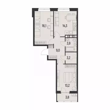 2-к кв. Пермский край, Пермь Ераничи мкр,  (61.6 м)