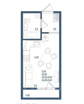 Студия Тверская область, Тверь Новочеркасская ул., 49 (21.6 м)