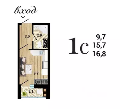 Студия Воронежская область, Воронеж Цимлянская ул. (16.79 м)