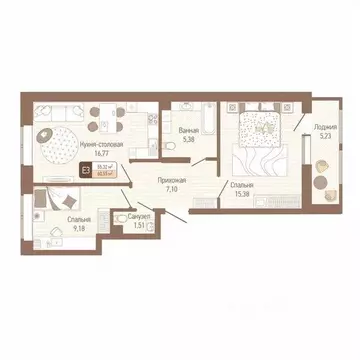 2-к кв. Тульская область, Тула Кулик жилой комплекс (57.94 м)