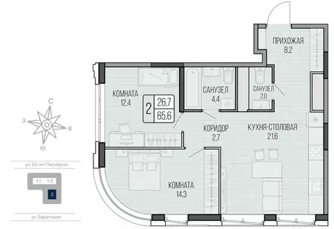 2-к кв. Удмуртия, Ижевск Северо-Западный жилрайон, 7-й мкр, ЛайтХаус ...