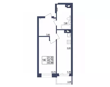 1-к кв. Башкортостан, Уфа Космос жилой комплекс, лит1 (43.99 м)
