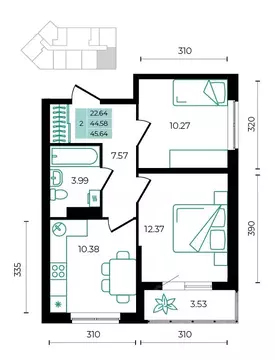 2-к кв. Адыгея, Майкопский район, пос. Тульский  (45.64 м)
