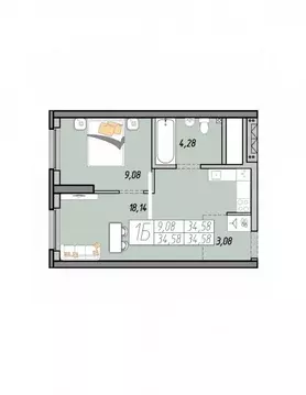 1-к кв. Свердловская область, Екатеринбург ул. Печатников, 5 (34.58 м)