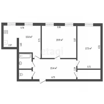 2-к кв. Калужская область, Калуга ул. Чичерина, 29 (78.3 м)