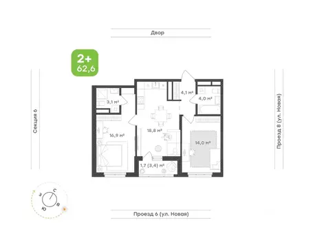 2-к кв. Свердловская область, Екатеринбург Академический мкр, 20-й ...