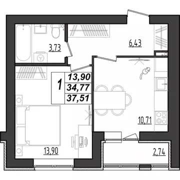 1-к кв. Мордовия, Саранск Химмаш жилрайон, 4-й мкр,  (37.51 м)