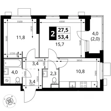 2-к кв. Москва 1-й Измайловский жилой комплекс, к2 (53.4 м)