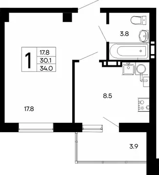 1-к кв. Крым, Феодосия Утесов жилой комплекс (34.0 м)