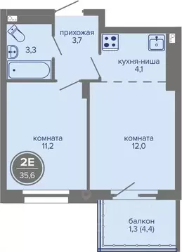2-к кв. Пермский край, Пермь ш. Космонавтов (35.6 м)