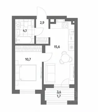 1-к кв. Калининградская область, Гурьевск ул. Имени Антона Пошкуса, ...