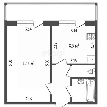 1-к кв. Белгородская область, Белгород ул. Есенина, 46 (33.6 м)