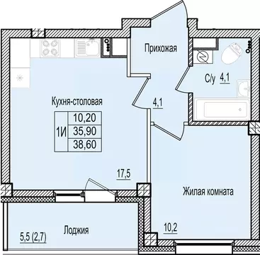 1-к кв. Псковская область, Псков Крестовский жилой комплекс (38.6 м)