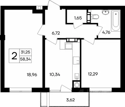 2-к кв. Крым, Симферопольский район, Гвардейское пгт, Республика жилой ...