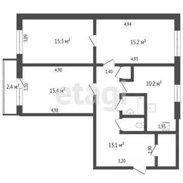 3-к кв. Санкт-Петербург ул. Коллонтай, 32к1 (74.2 м)