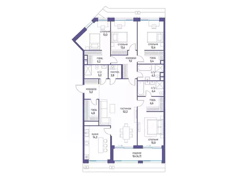 5-к кв. Москва Жилой комплекс остров, 7-й кв-л,  (167.5 м)