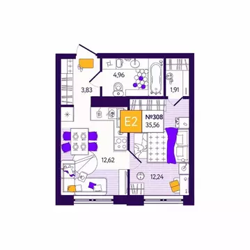 1-к кв. Тульская область, Тула Все и Сразу жилой комплекс (35.56 м)