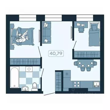 2-к кв. Приморский край, Владивосток ул. Борисенко, 100Кс1 (40.79 м)