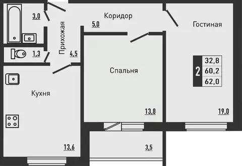 2-к кв. Орловская область, Орловский район, д. Жилина ул. Садовая, 2к1 ...