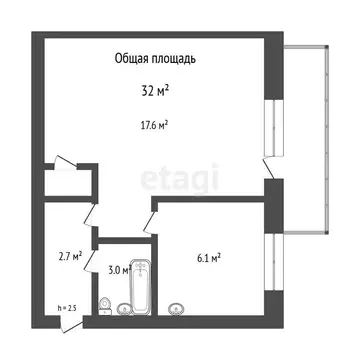 1-комнатная квартира: Северск, Коммунистический проспект, 59 (32 м)