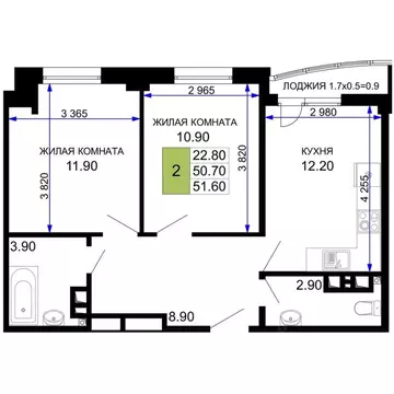 2-к кв. Краснодарский край, Анапа проезд Межсанаторный, 41 (51.35 м)