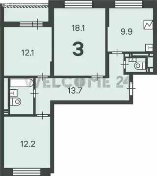 3-комнатная квартира: Москва, улица Кедрова, 16к3 (71.9 м)