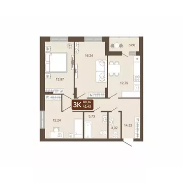 3-к кв. Кемеровская область, Кемерово 58В мкр, 1 (80.14 м)