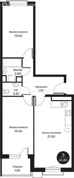 2-комнатная квартира: Перхушково, микрорайон Равновесие, 9 (65.7 м)