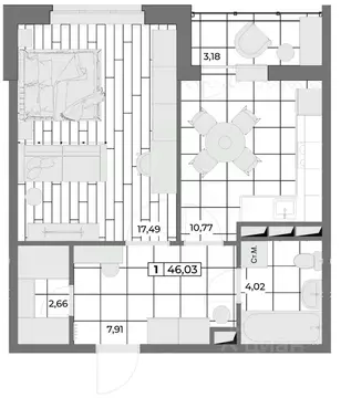 1-к кв. Орловская область, Орел Мясокомбинат мкр,  (44.44 м)