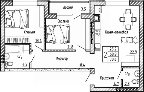 2-к кв. Воронежская область, Рамонский район, с. Ямное ул. Генерала ...