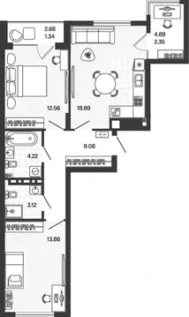 2-к кв. Калининградская область, Гурьевский муниципальный округ, пос. ...