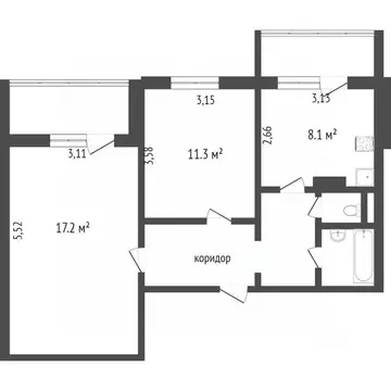 2-к кв. Белгородская область, Белгород ул. Есенина, 54 (50.7 м)