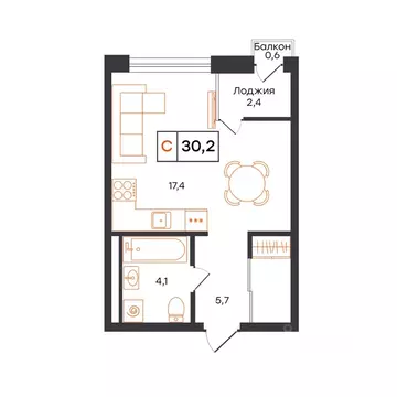 1-к кв. Тюменская область, Тюмень UNO жилой комплекс (30.2 м)