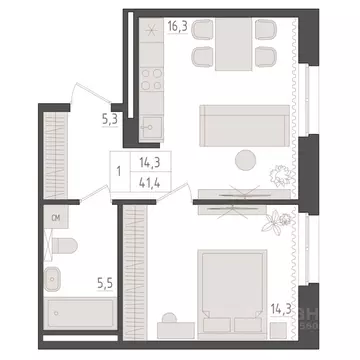 1-к кв. Башкортостан, Уфа 563-й кв-л,  (41.4 м)